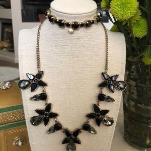 J.Crew Black and Smokey Crystal Star and Teardrop Necklace & Stretch Bracelet